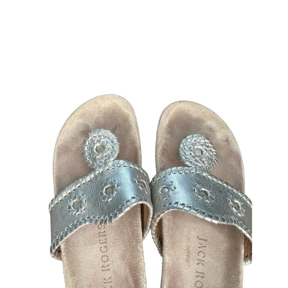 Jack Rogers Gold Metallic Whipstitch Leather Slip On Thong Flat Sandal Size 7 - Picture 10 of 11